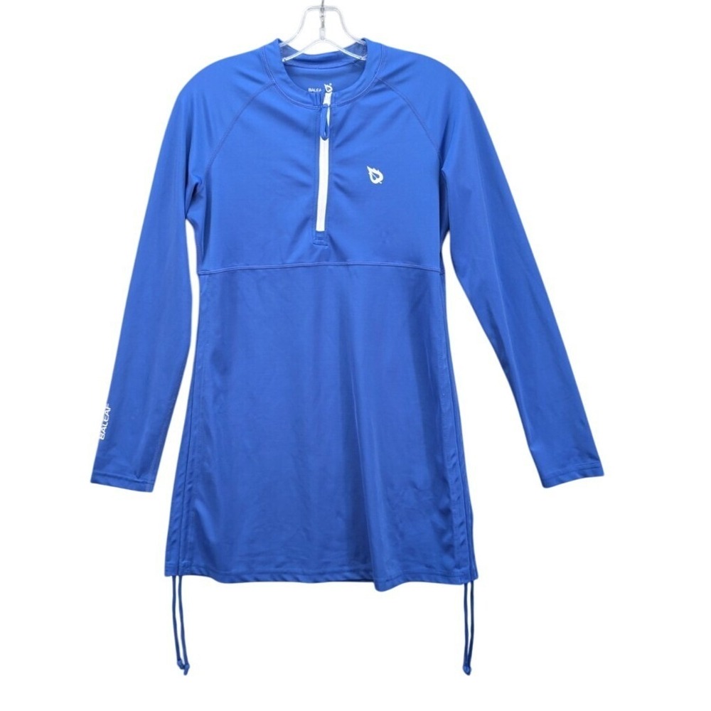 Baleaf Blue Half Zip Long Sleeve‎ UPF 50+ Rash Guard Women's Size M Ruched Side